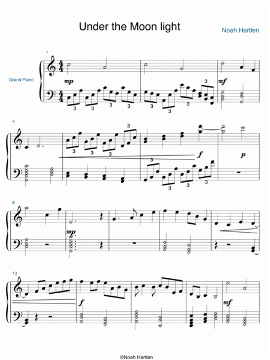 Under the Moon Light Piano Solo scores gallery preview page 1
