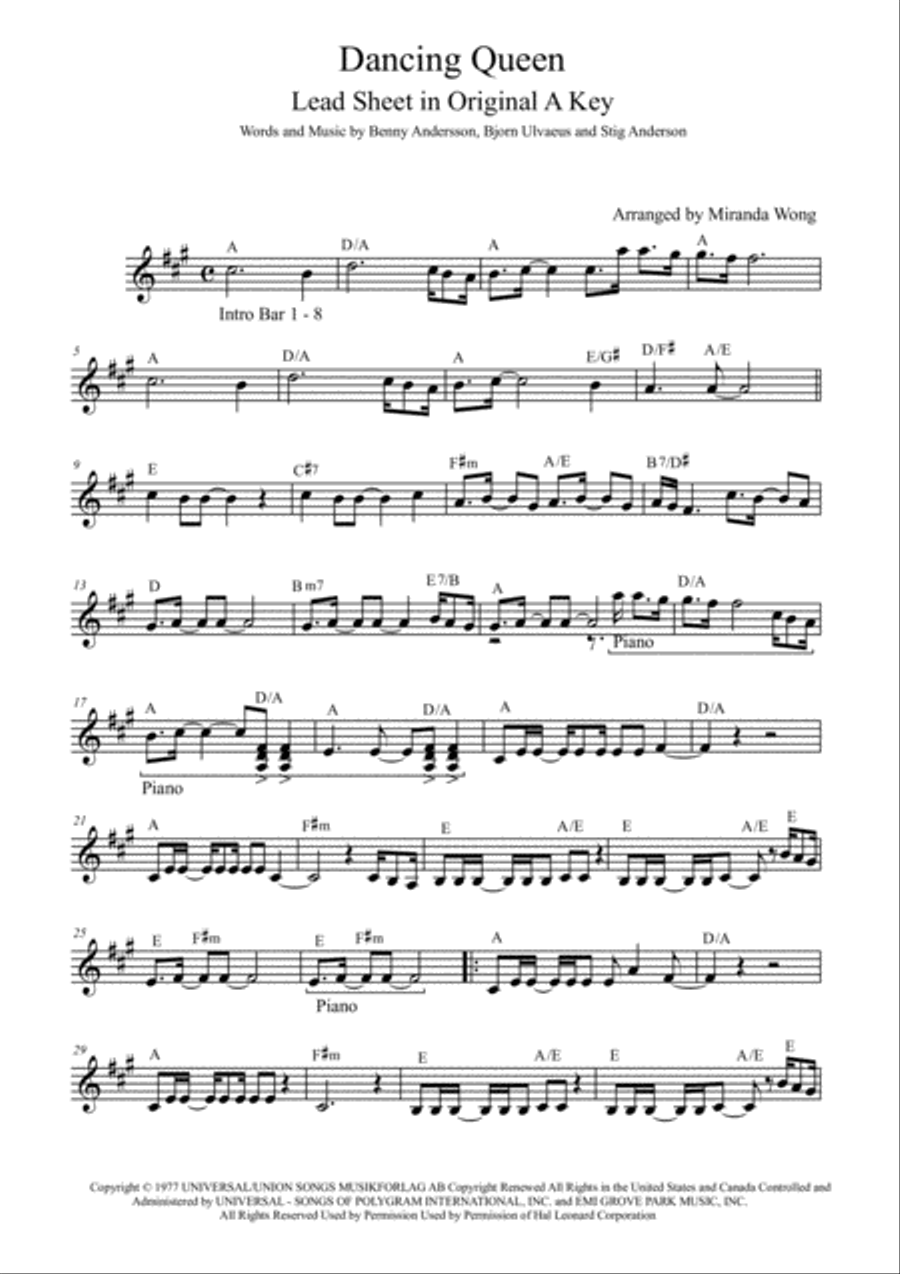 Dancing Queen Dancing Queen Piano, Vocal, Guitar scores gallery preview page 1