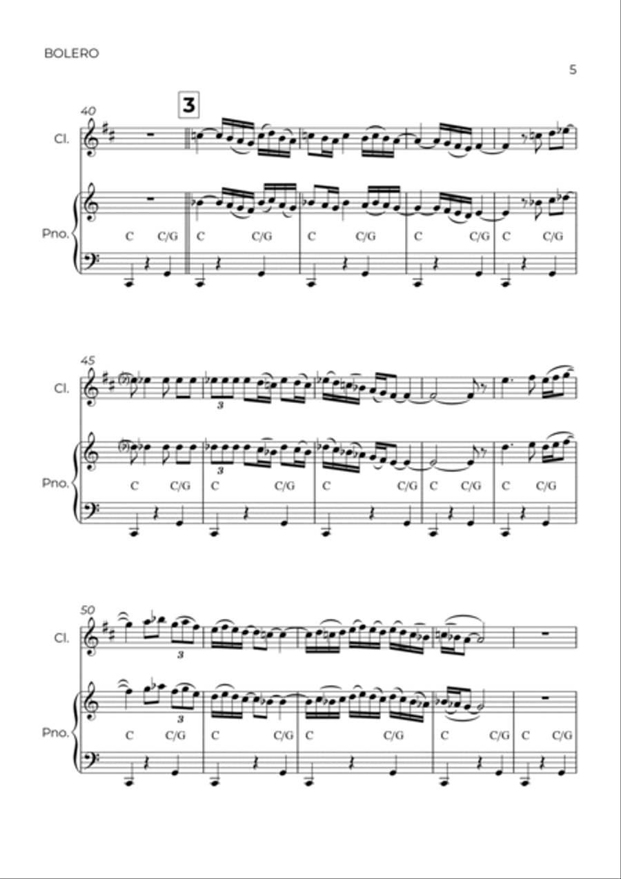 BOLERO - RAVEL - CLARINET & PIANO Clarinet Solo scores gallery preview page 5