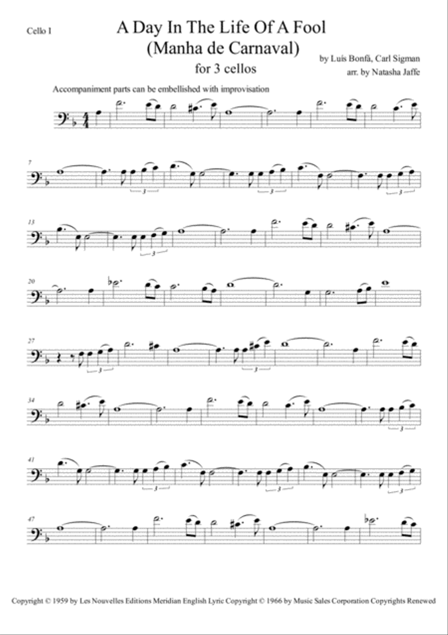 A Day In The Life Of A Fool (manha De Carnaval) String Trio scores gallery preview page 1