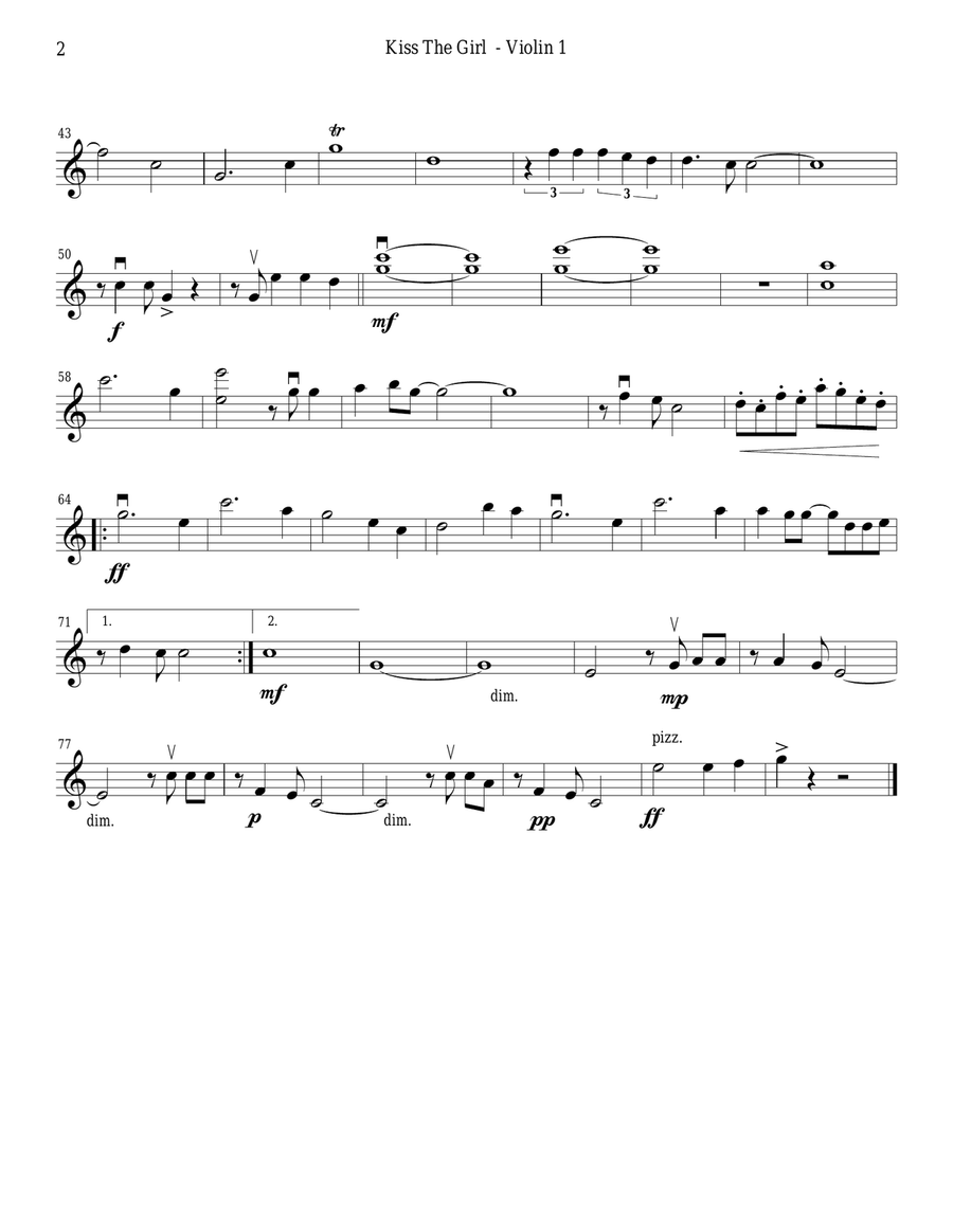 Kiss The Girl String Quartet scores gallery preview page 2