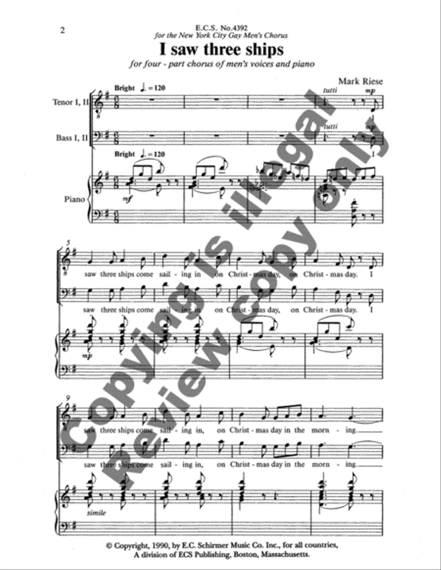 Christmas Trilogy: 1. I Saw Three Ships TTBB scores gallery preview page 10