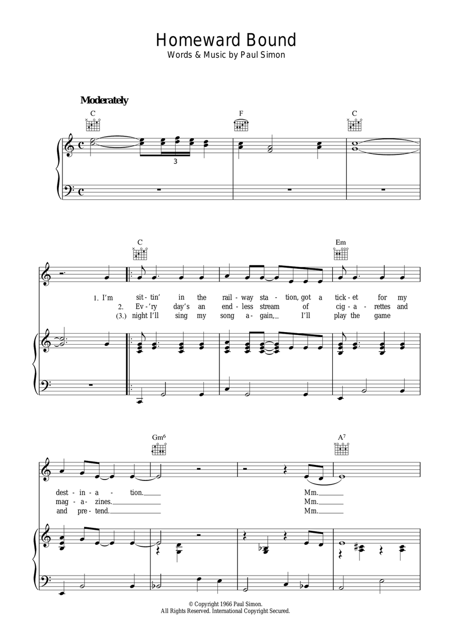 Homeward Bound Homeward Bound Piano, Vocal, Guitar scores gallery preview page 1