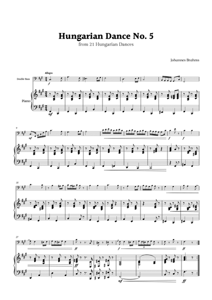 Hungarian Dance No. 5 by Brahms for Double Bass and Piano image number null
