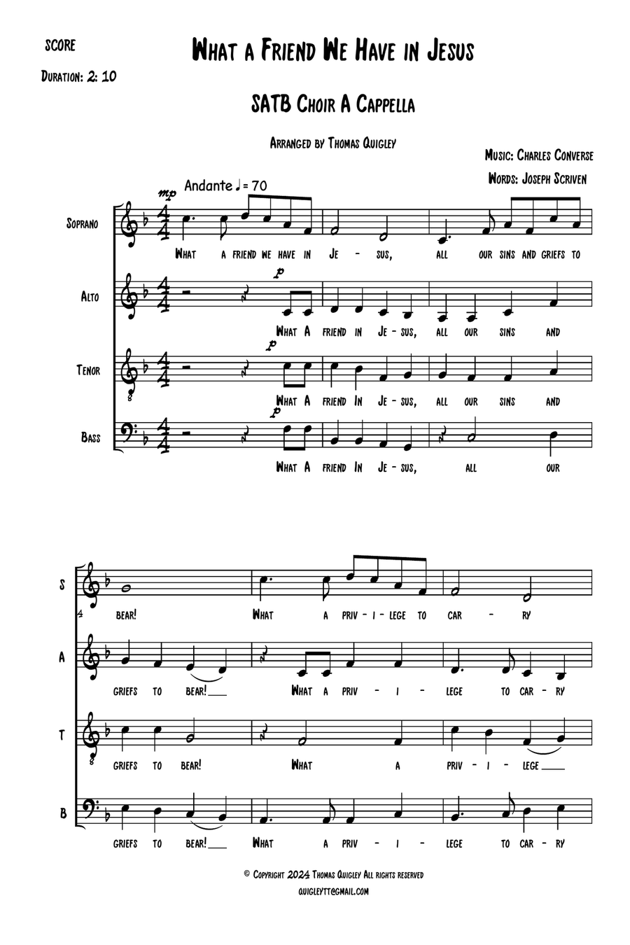 What a Friend We Have in Jesus 4-Part scores gallery preview page 2