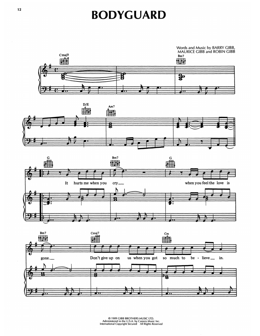 Bodyguard Piano, Vocal, Guitar scores gallery preview page 1