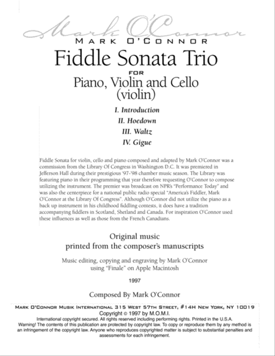 Fiddle Sonata Trio (violin part - pno, vln, cel)