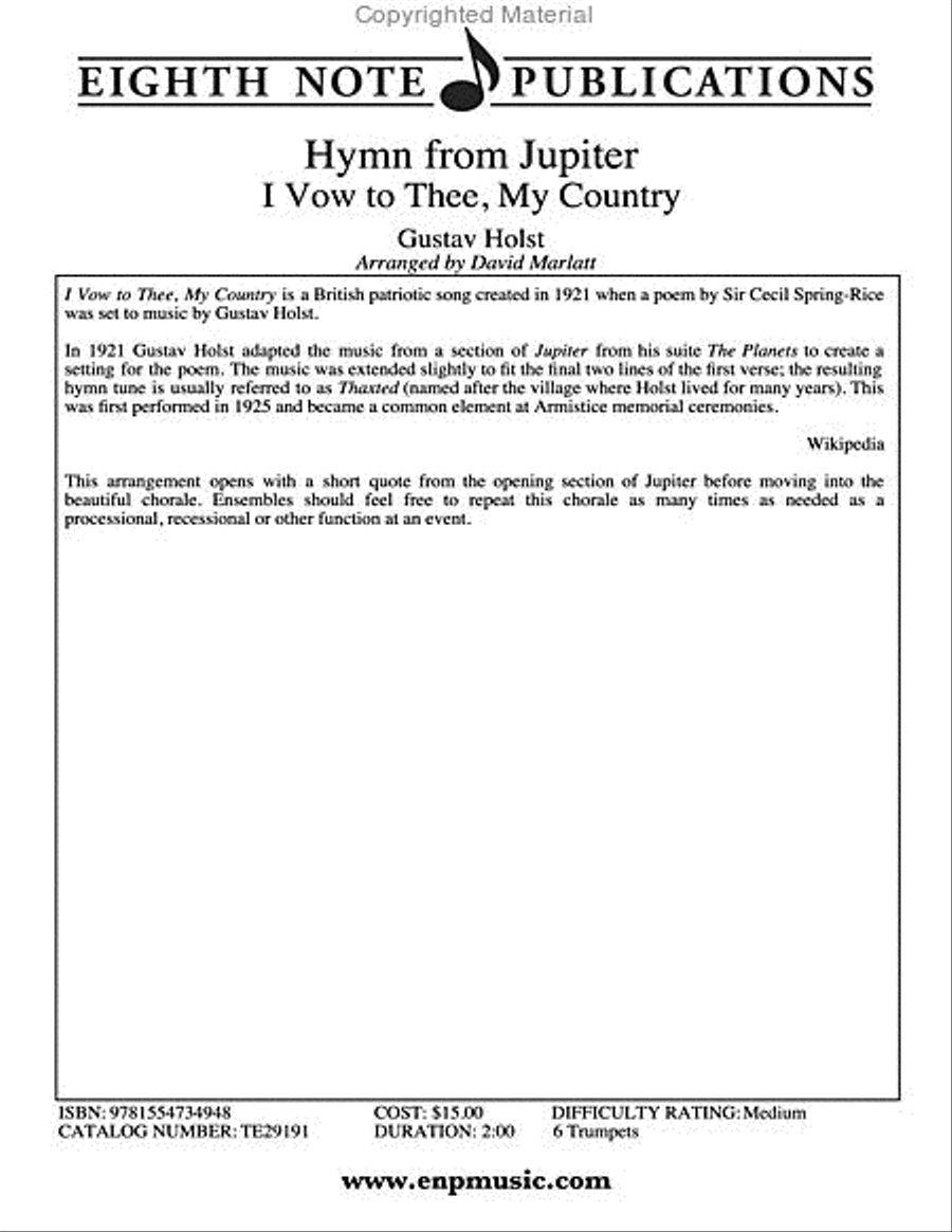 Hymn from Jupiter Small Ensemble scores gallery preview page 2