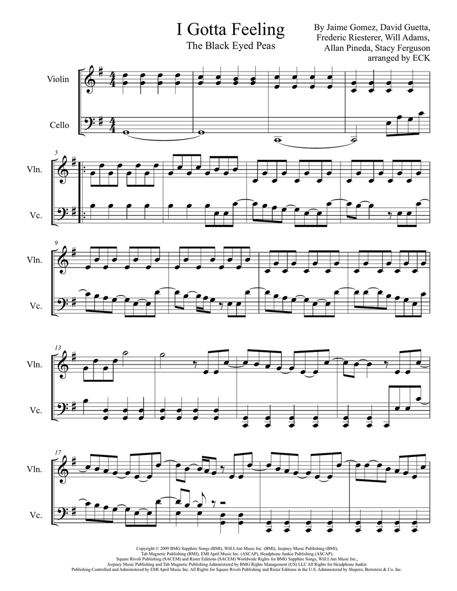 I Gotta Feeling String Duet scores gallery preview page 1