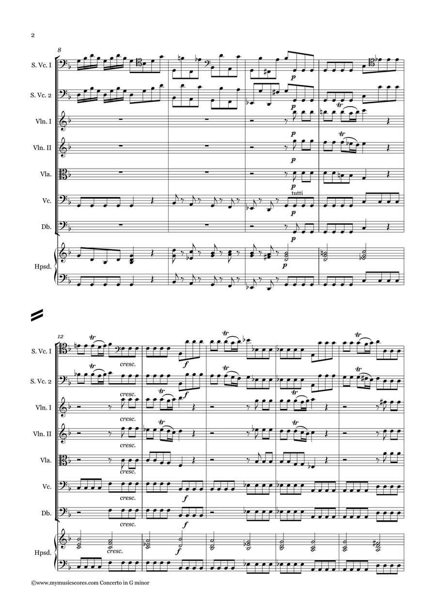Vivaldi Concerto for 2 Cellos and String Orchestra in G minor RV. 531 String Orchestra scores gallery preview page 3