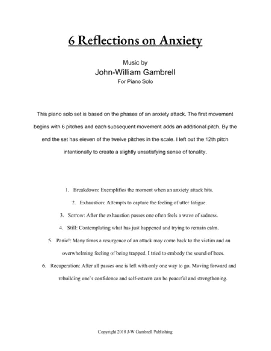 6 Reflections on Anxiety Piano Solo scores gallery preview page 2