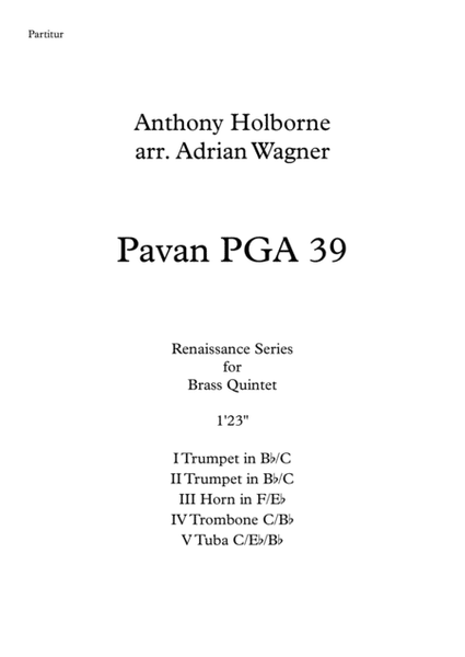 Pavan PGA 39 (Anthony Holborne) Brass Quintet arr. Adrian Wagner image number null