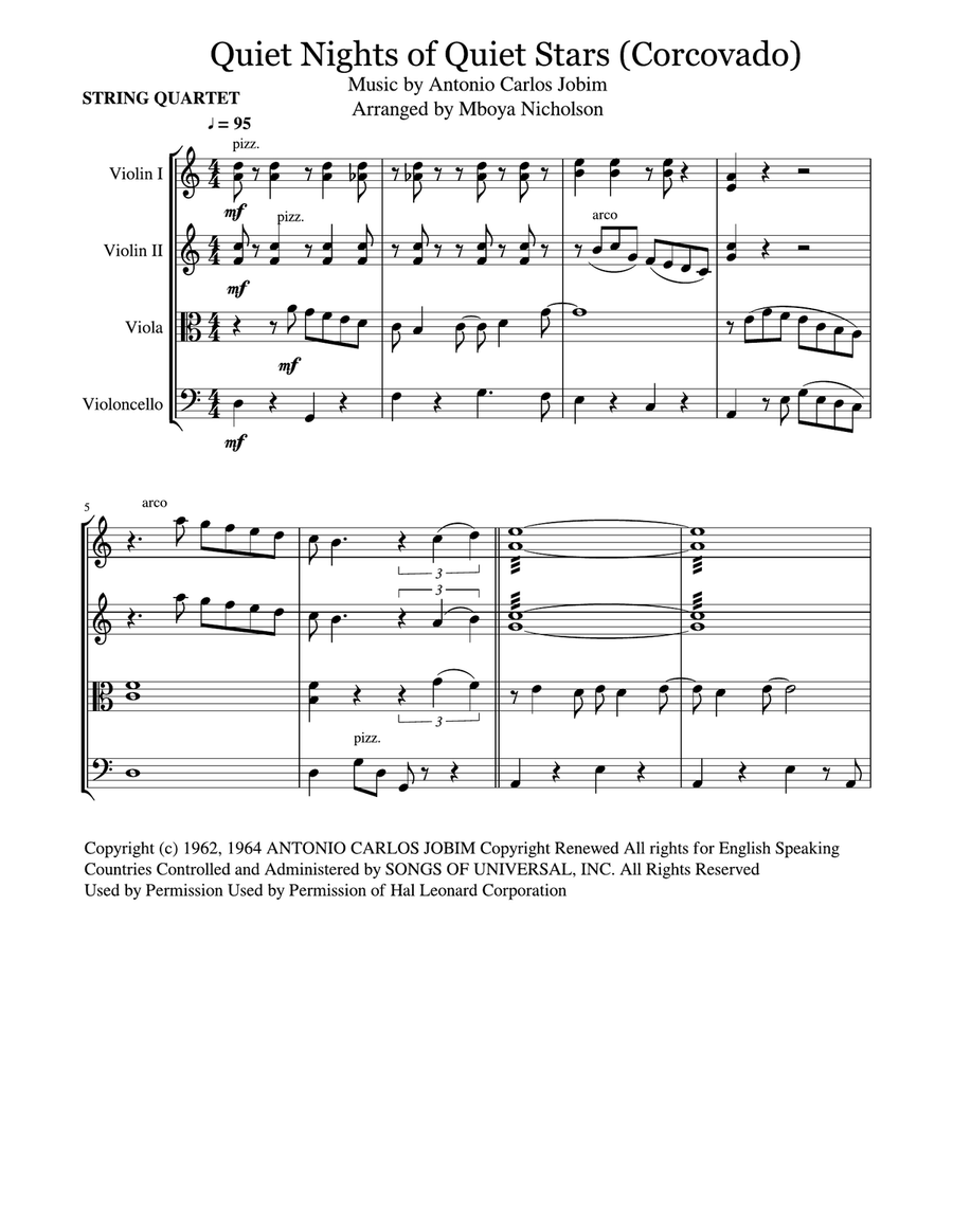 Quiet Nights Of Quiet Stars (Corcovado) String Quartet scores gallery preview page 2