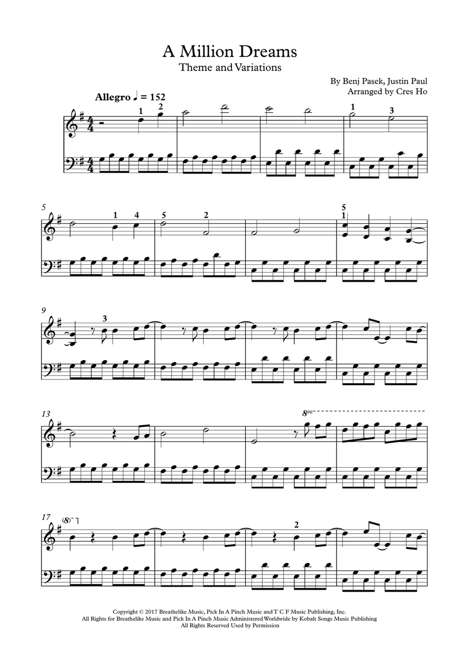 A Million Dreams Piano Solo scores gallery preview page 1