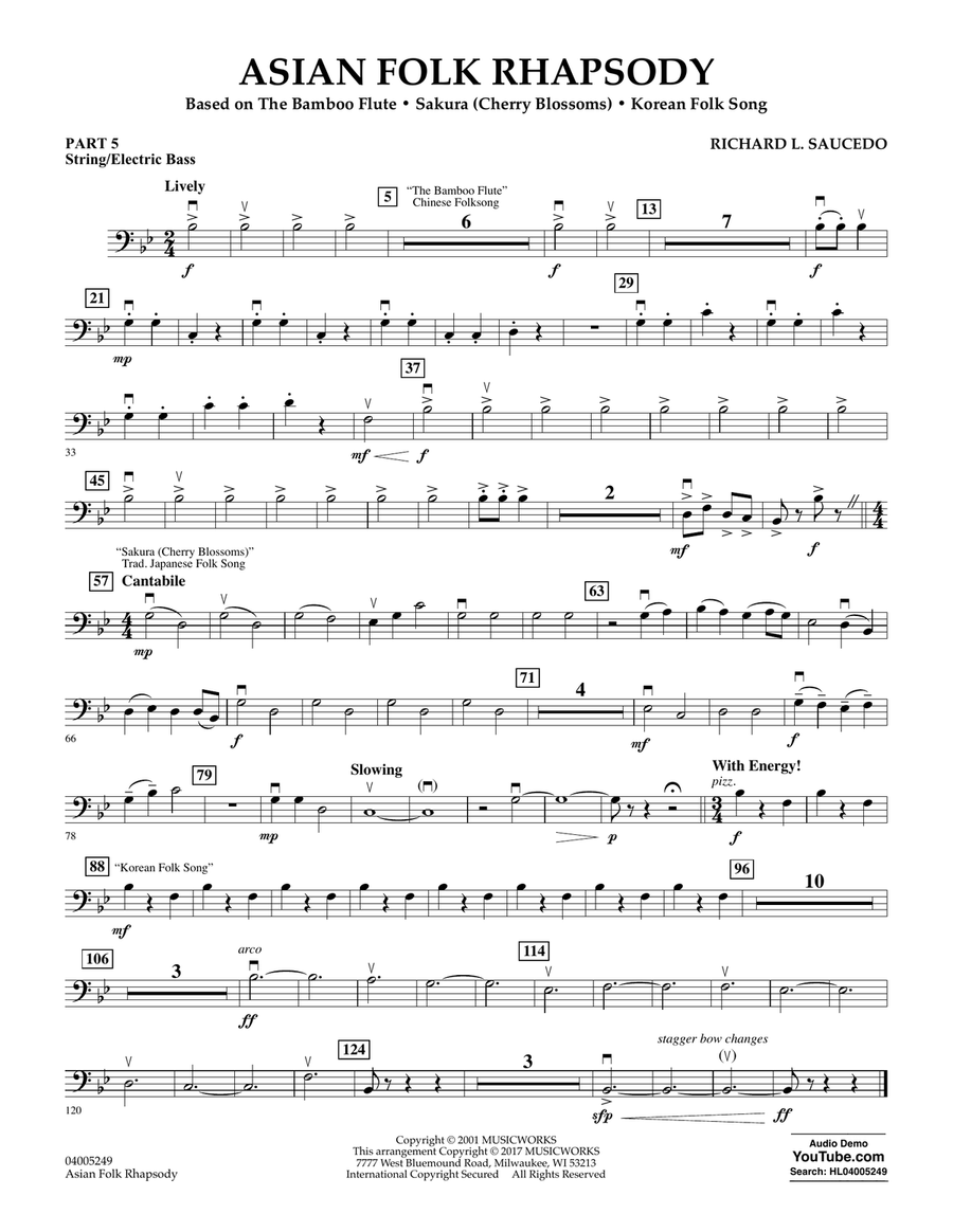 Asian Folk Rhapsody - Pt.5 - String/Electric Bass Concert Band scores gallery preview page 1