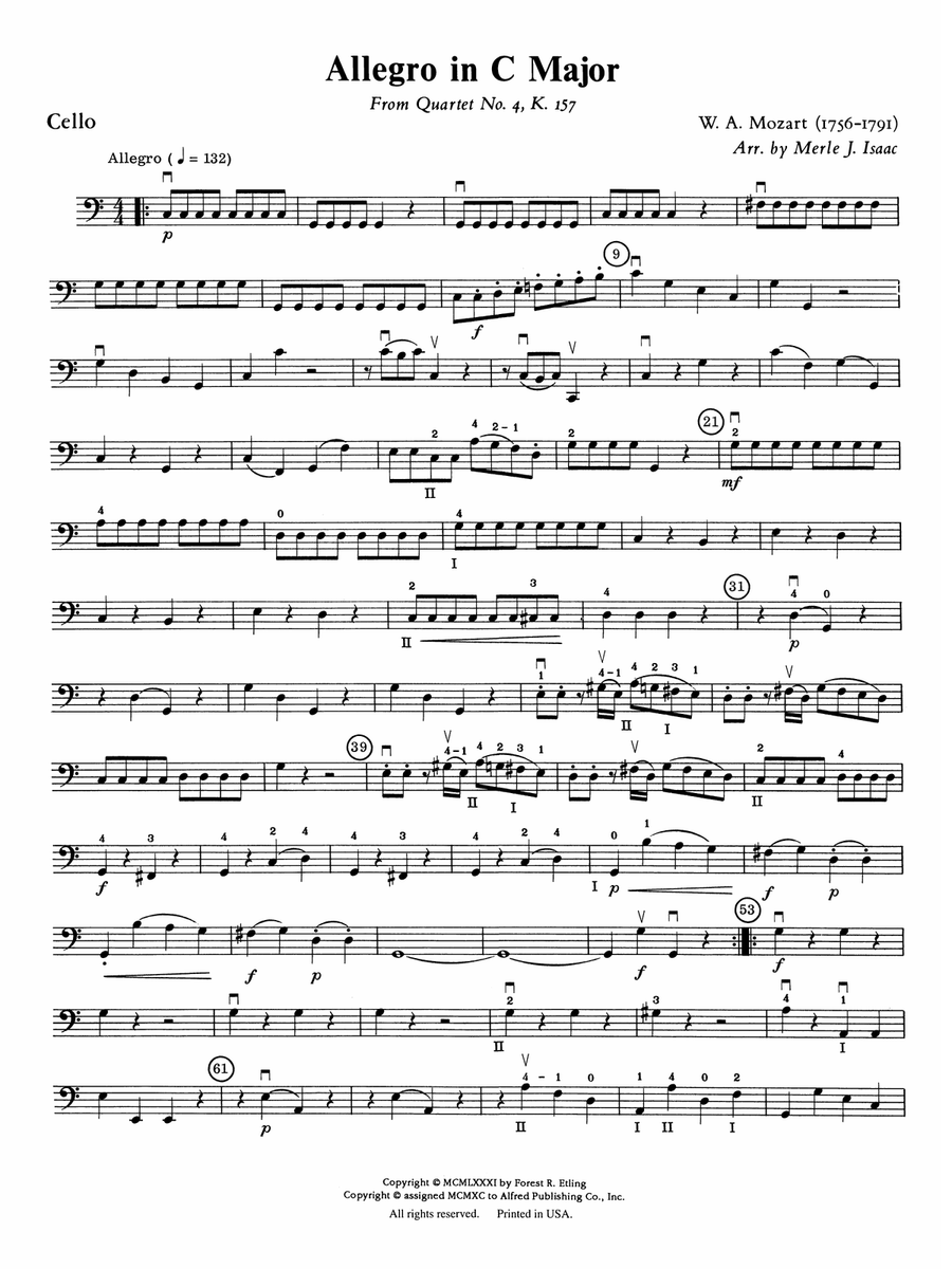 Allegro in C Major: Cello