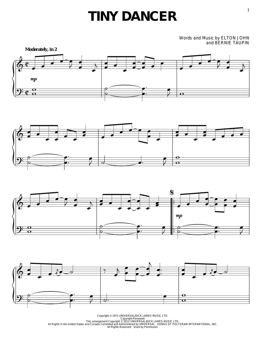 Tiny Dancer Piano Solo scores gallery preview page 1