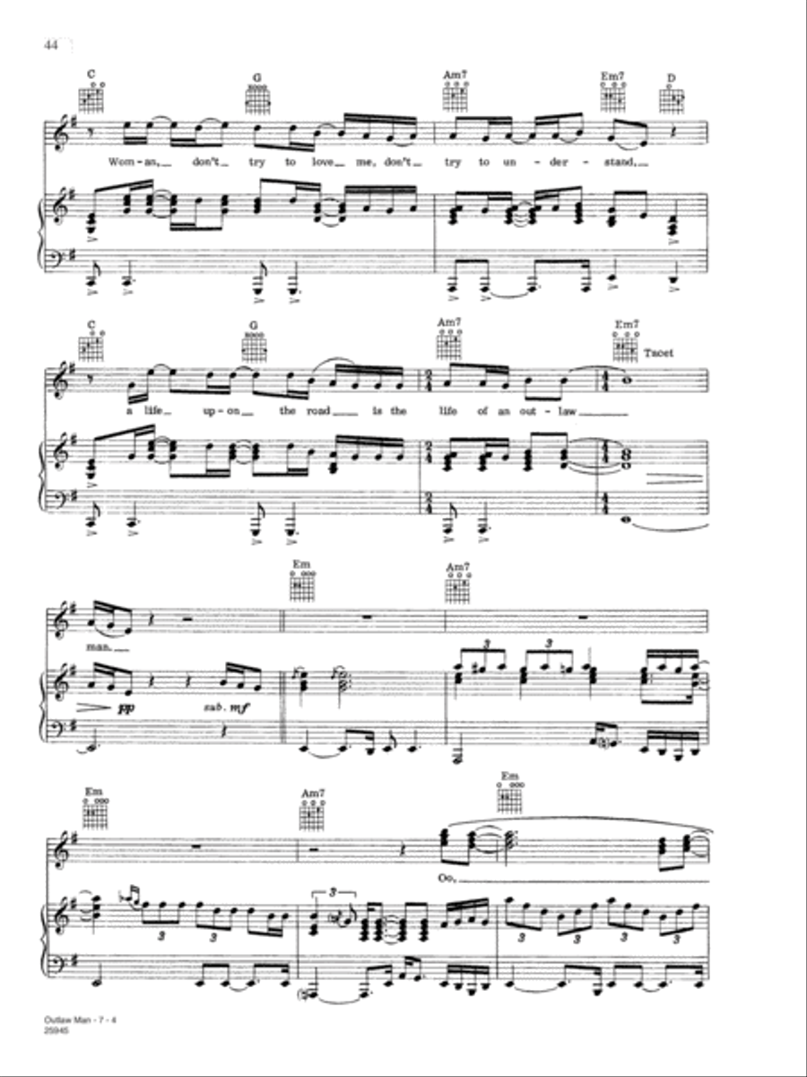 Outlaw Man Piano, Vocal, Guitar scores gallery preview page 4