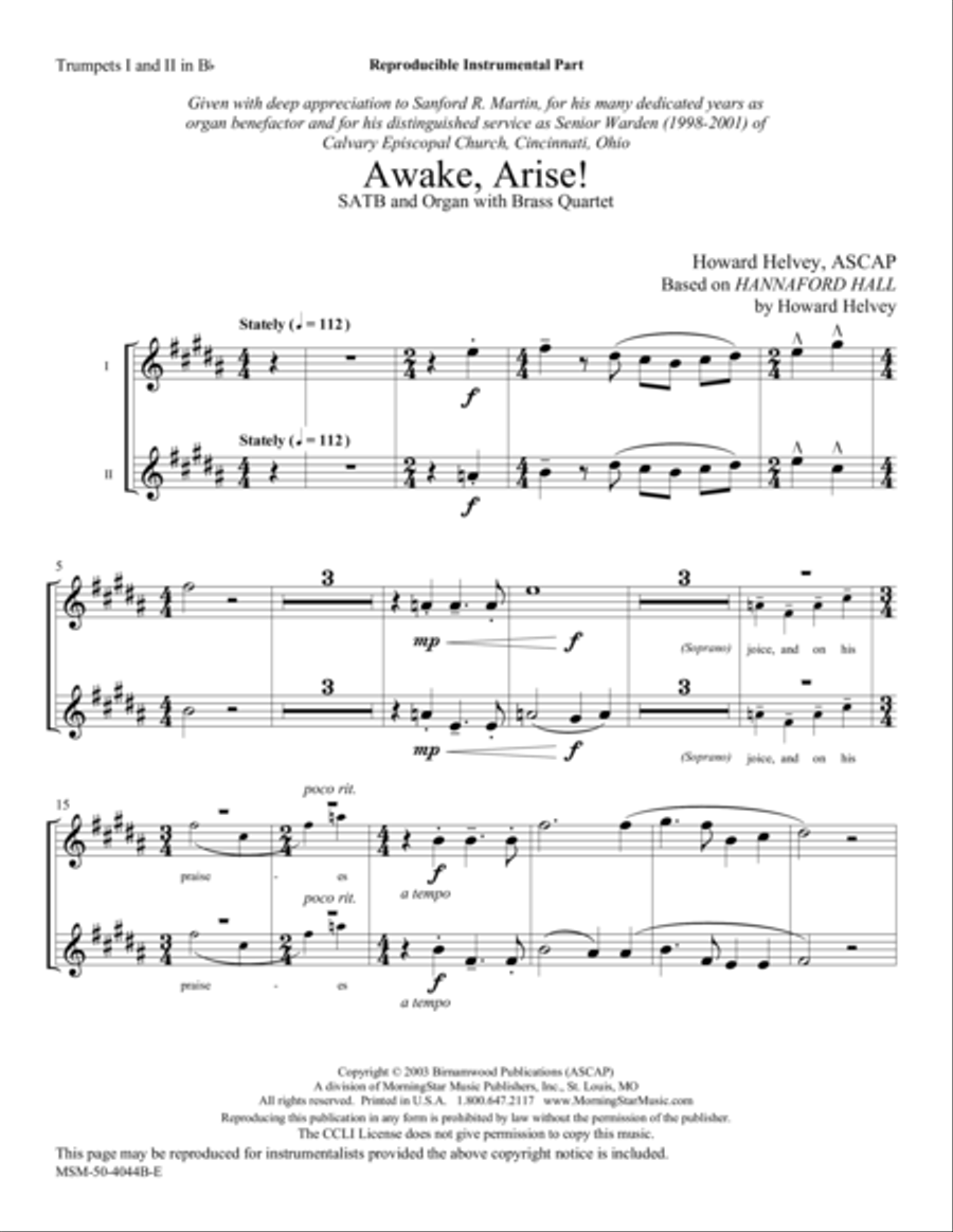 Awake, Arise! Awake, Arise! Choir scores gallery preview page 1
