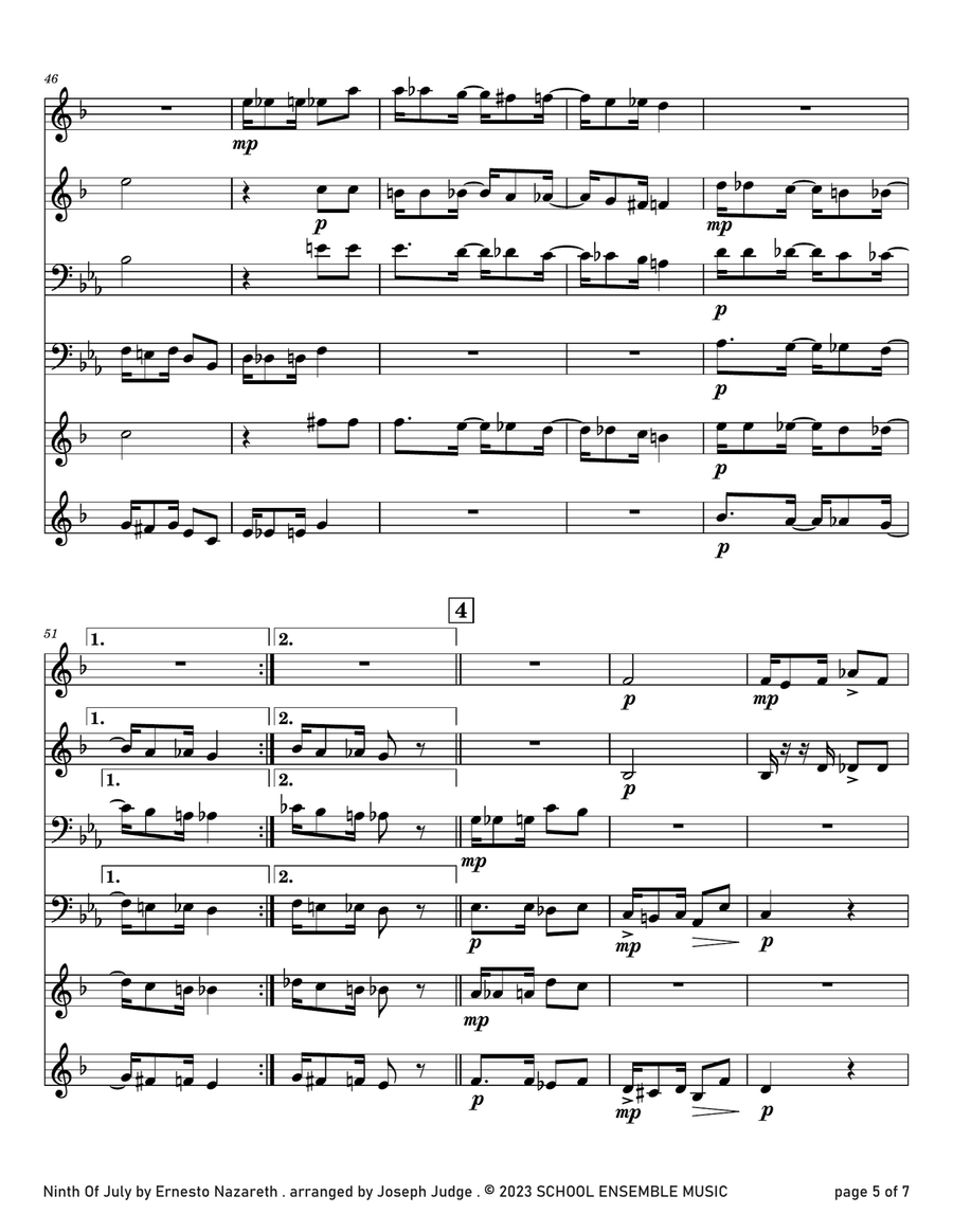 Ninth of July by Nazareth for Brass Quartet in Schools Brass Quartet scores gallery preview page 5