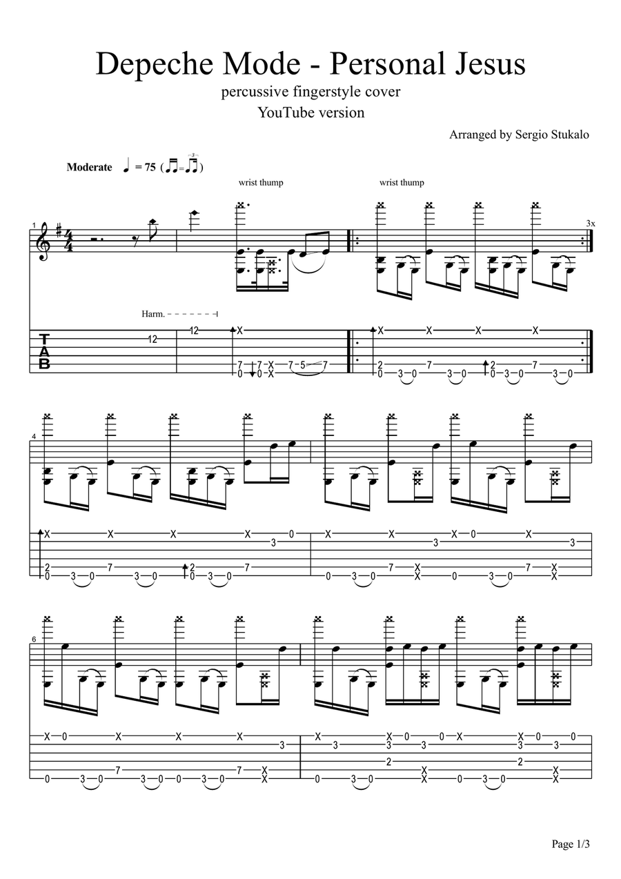 Personal Jesus Guitar Tablature scores gallery preview page 1
