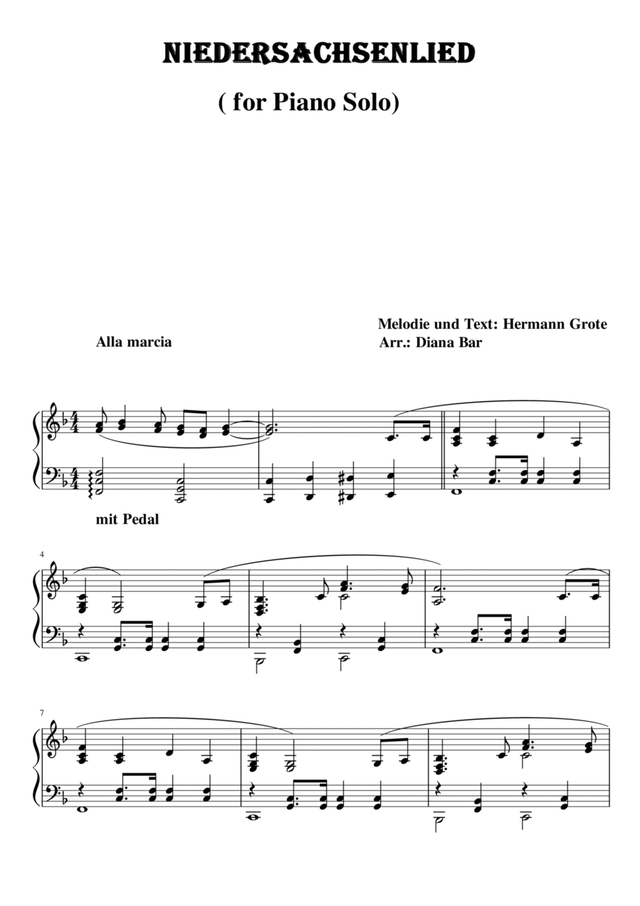 Niedersachsenlied Niedersachsenlied Piano Solo scores gallery preview page 1