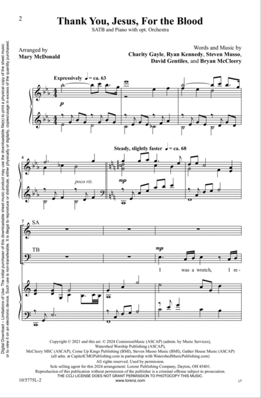 Thank You, Jesus, For the Blood Choir scores gallery preview page 2