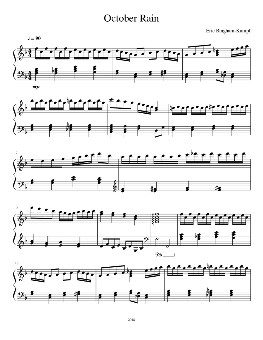 October Rain Piano Solo scores gallery preview page 1