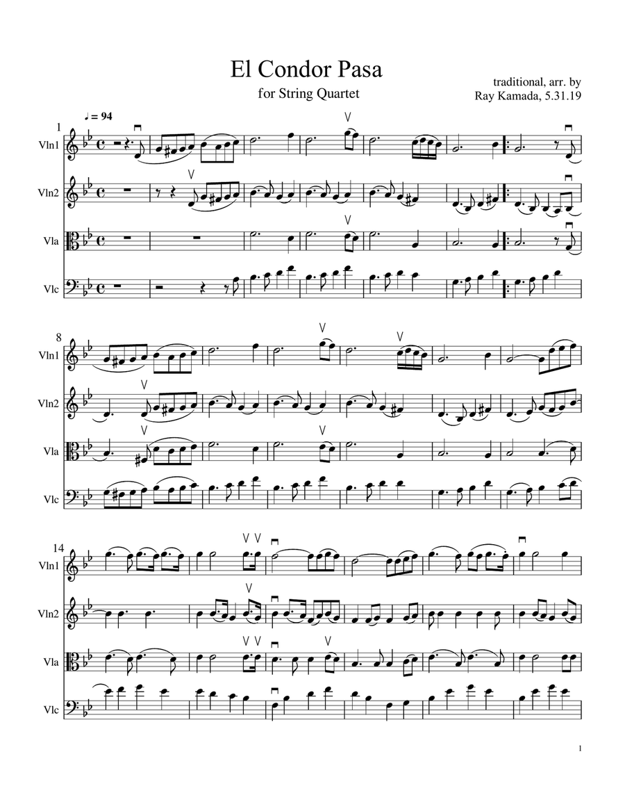 El Condor Pasa for String Quartet String Quartet scores gallery preview page 1