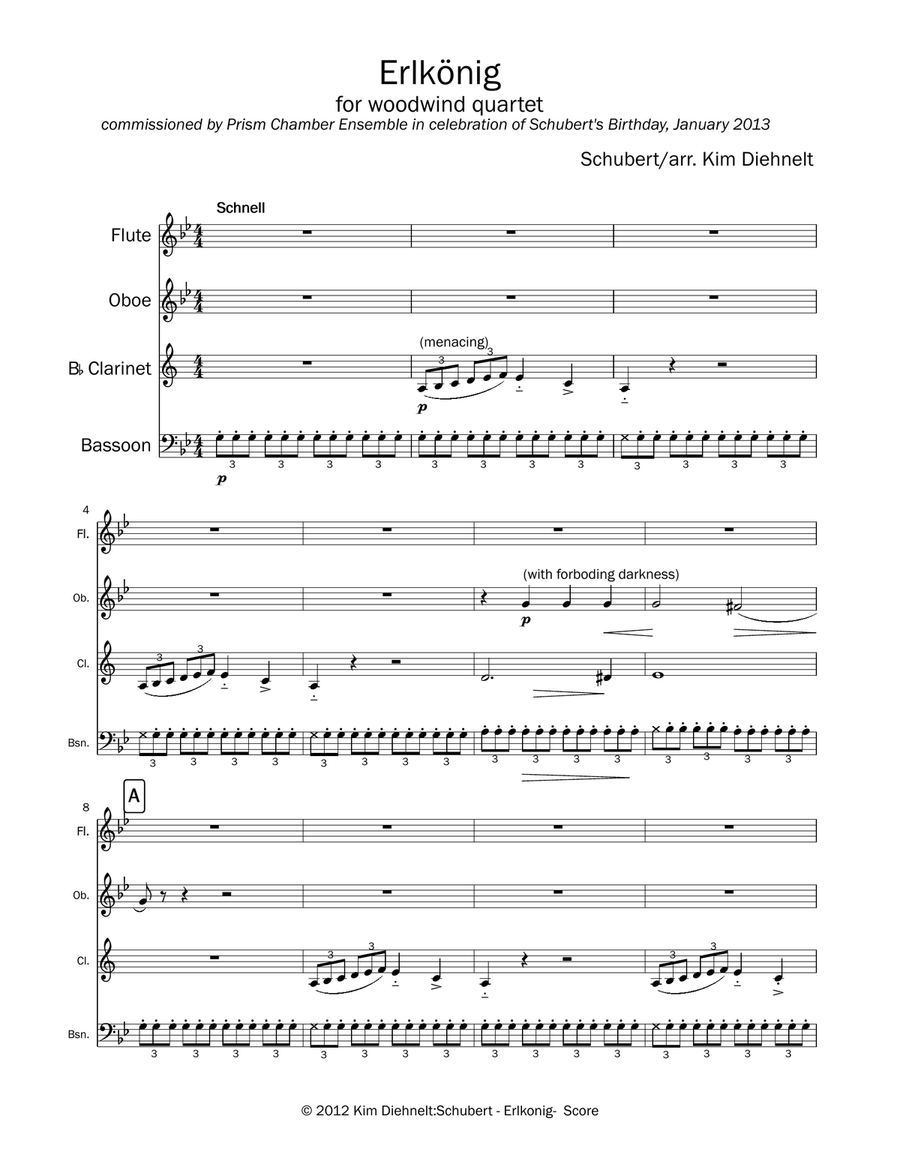 Schubert: Erlkönig for woodwind quartet Woodwind Quartet scores gallery preview page 2