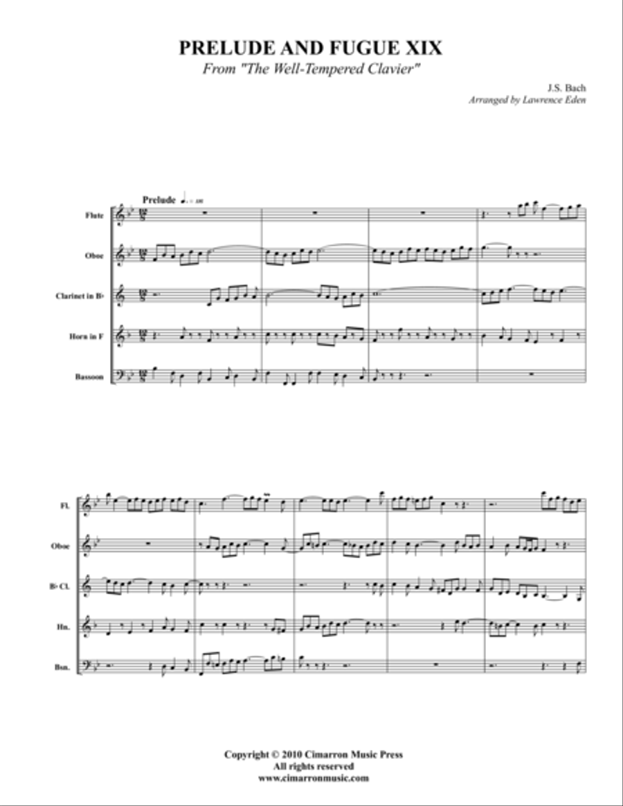 Prelude and Fugue XIX Woodwind Quintet scores gallery preview page 1