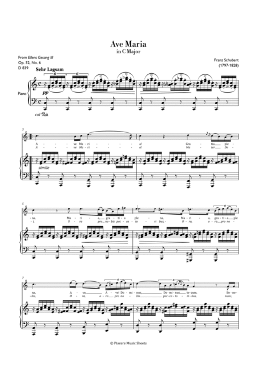 Schubert - Ave Maria in C Major for High Voice & Piano - Intermediate High Voice scores gallery preview page 2