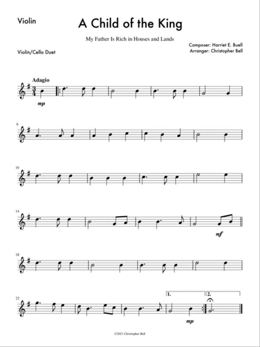 A Child of the King - Violin/Cello Duet String Duet scores gallery preview page 2