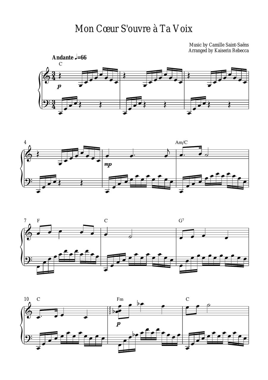 Mon Cœur S'ouvre à Ta Voix Piano Method scores gallery preview page 1