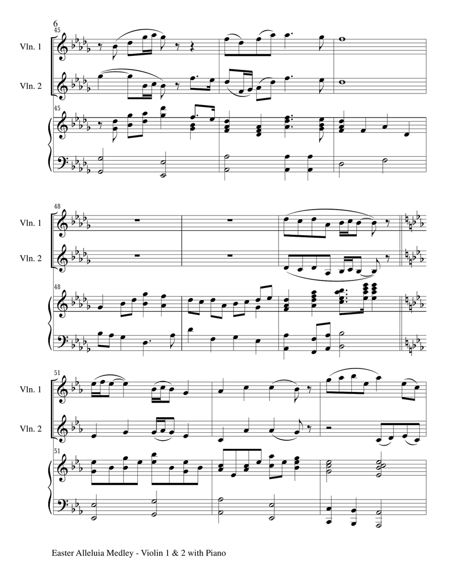 EASTER ALLELUIA MEDLEY (Trio – Violin 1 & 2 with Piano) Score and Parts Piano Trio scores gallery preview page 6