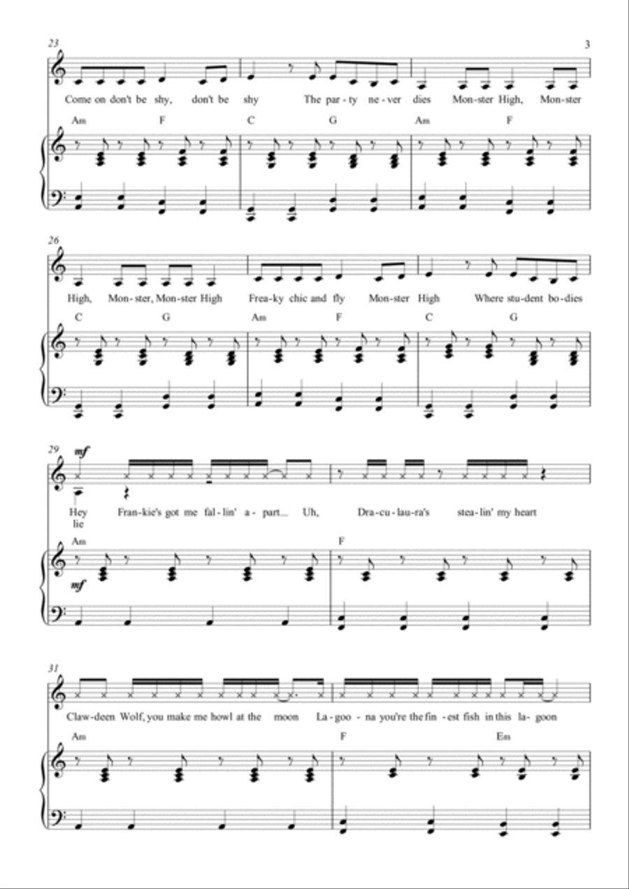 Monster High Fright Song Piano, Vocal, Guitar scores gallery preview page 3