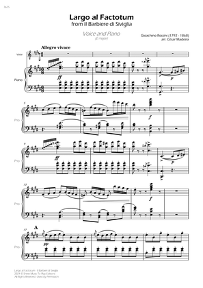 Largo al Factotum - Voice and Piano - E Major (Full Score)
