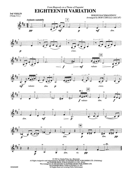 Eighteenth Variation (from Rhapsody on a Theme of Paganini): 3rd Violin (Viola [TC])