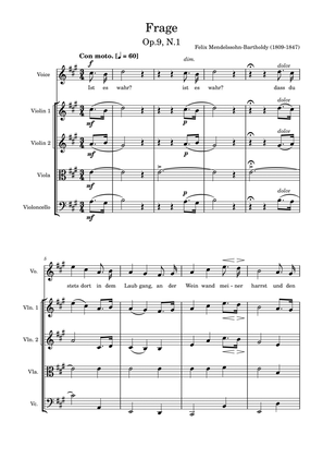 Mendelssohn, F: Frage Op.9, No.1 - arrangement for string quartet and High voice