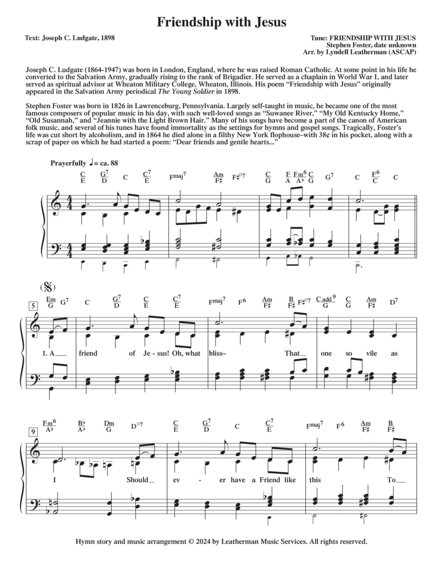 Friendship with Jesus Piano, Vocal, Guitar scores gallery preview page 1