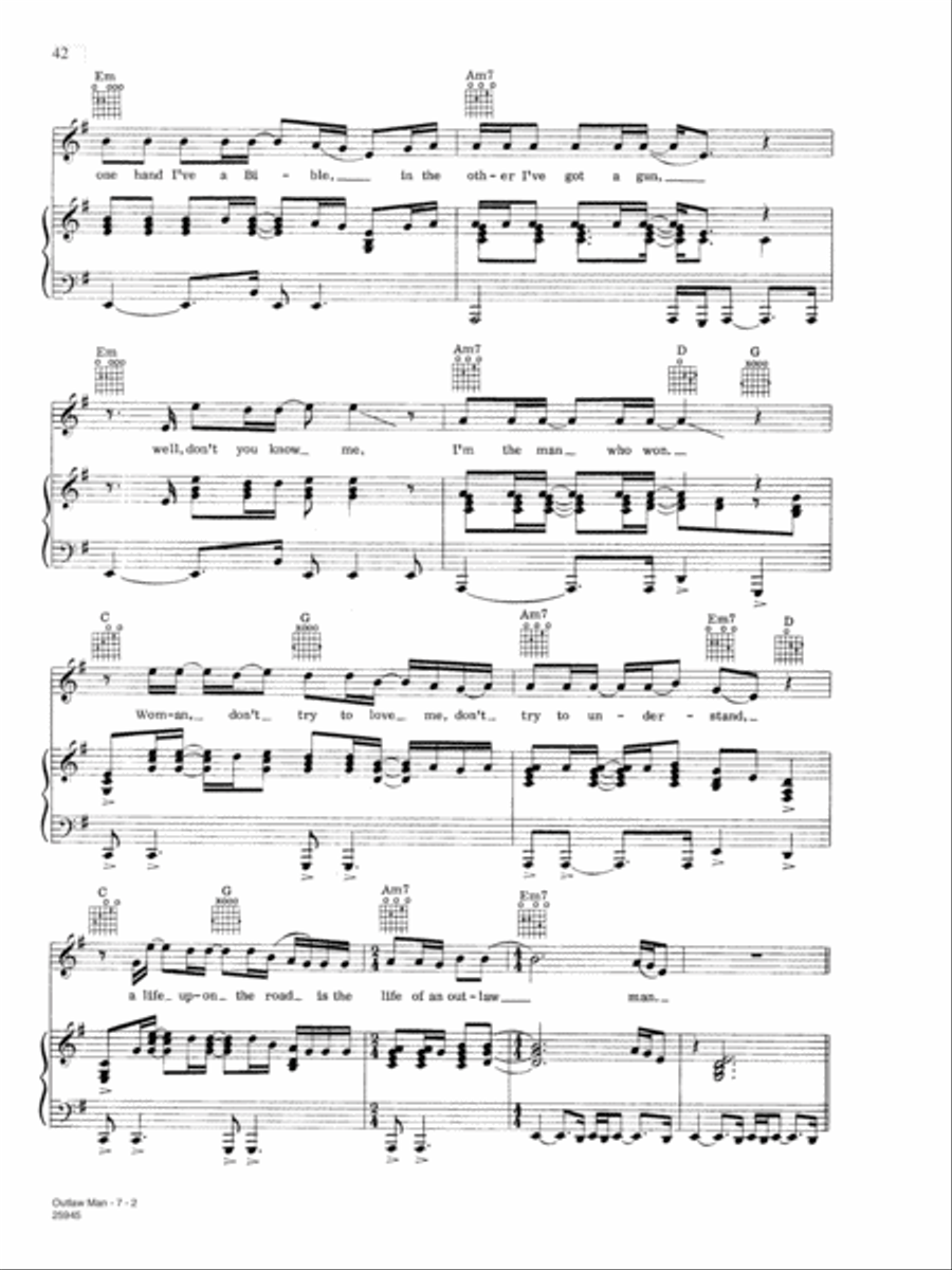 Outlaw Man Piano, Vocal, Guitar scores gallery preview page 2