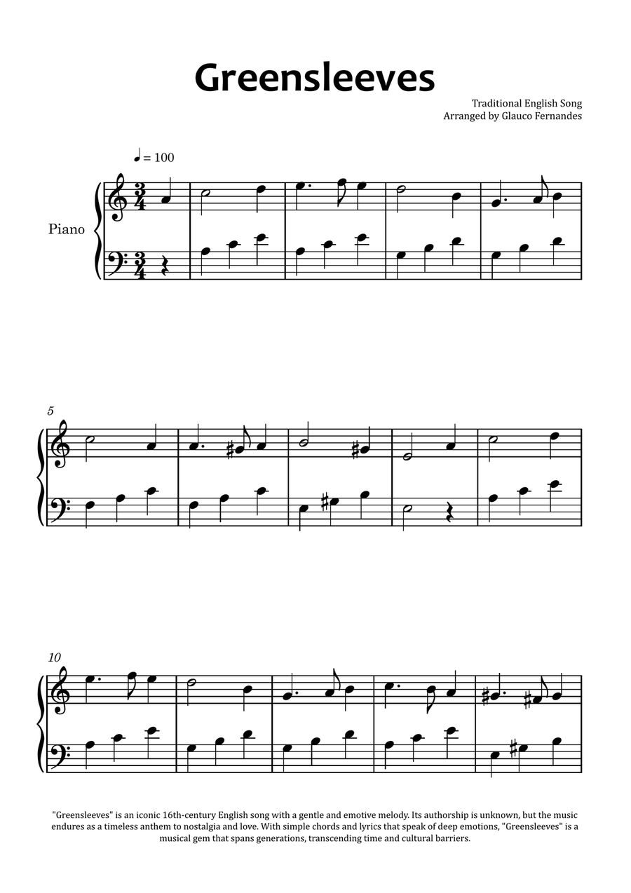 Greensleeves - Easy Piano Piano Method scores gallery preview page 1