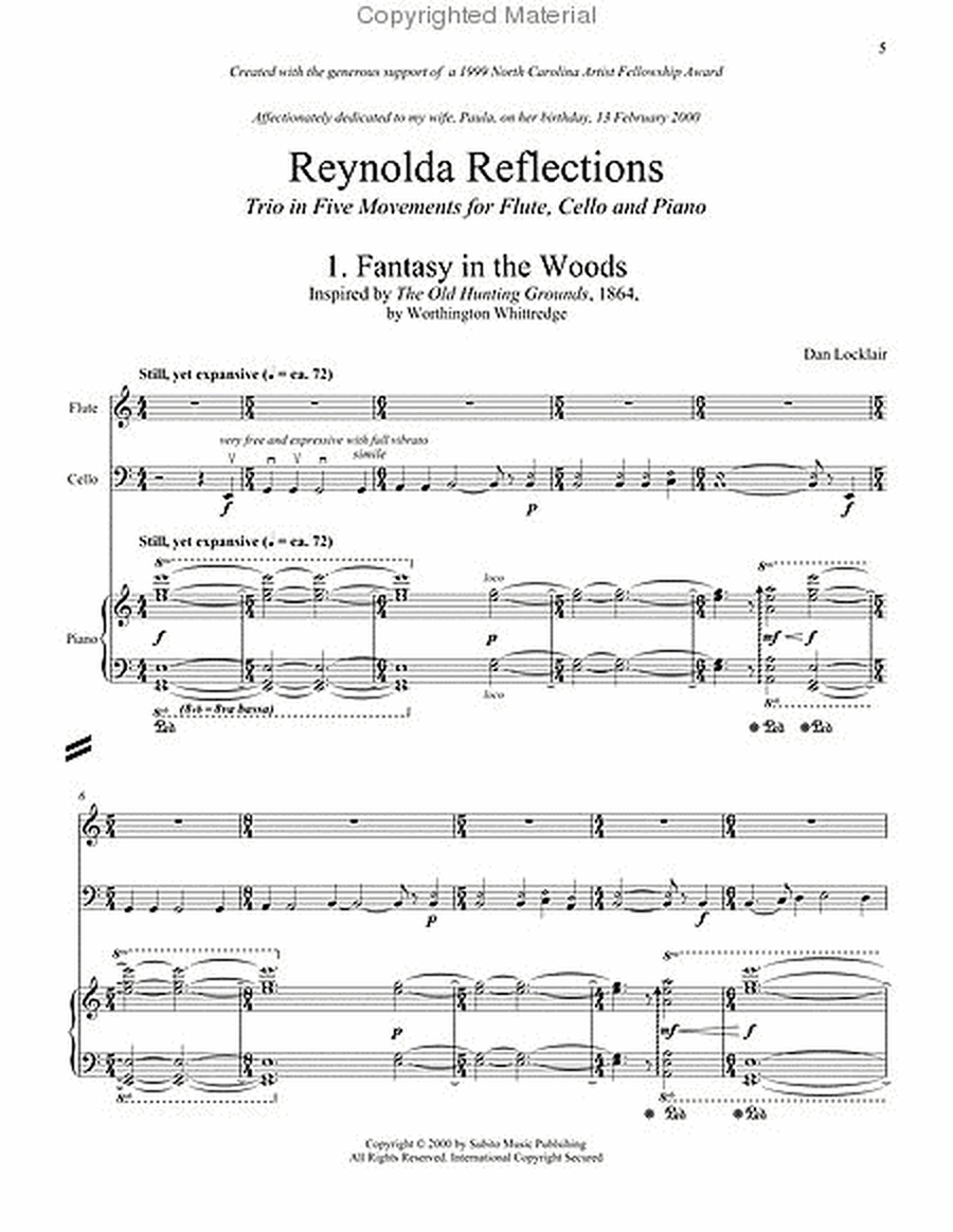 Reynolda Reflections trio in five movements