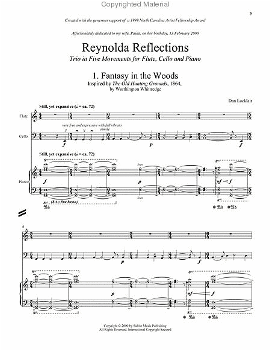 Reynolda Reflections trio in five movements