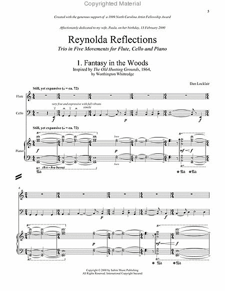 Reynolda Reflections trio in five movements