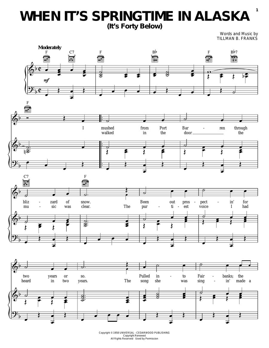 When It's Springtime In Alaska (It's Forty Below) Piano, Vocal, Guitar scores gallery preview page 1