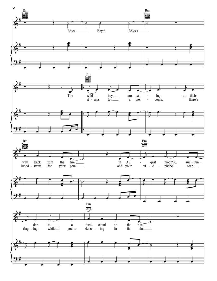 The Wild Boys Piano, Vocal, Guitar scores gallery preview page 2