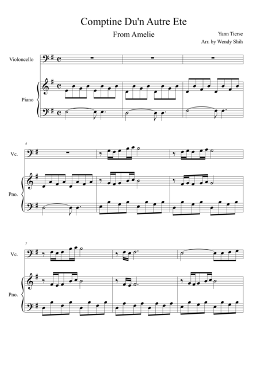 Amelie Comptine D'un Autre été  Cello and Piano image number null