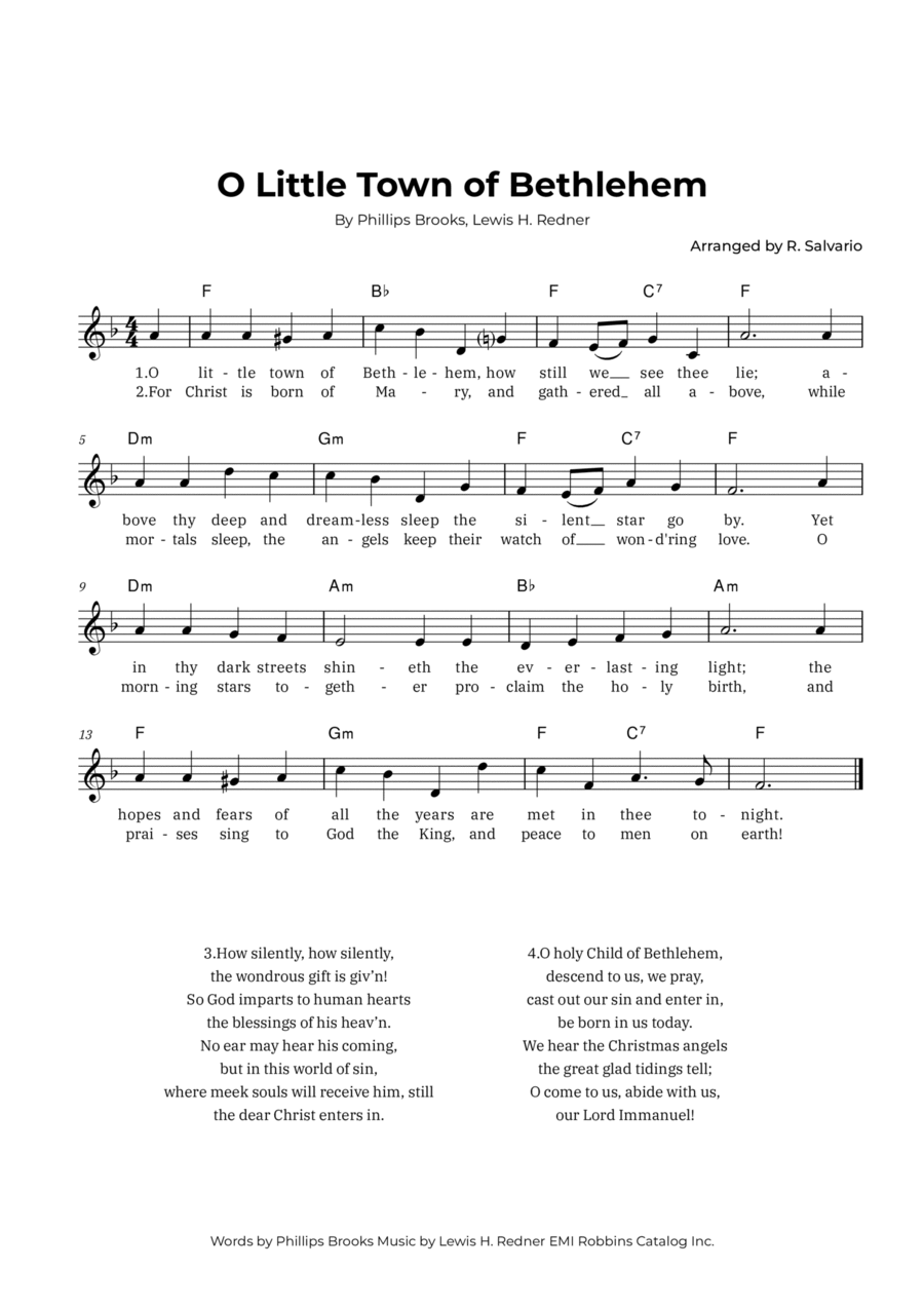 O Little Town of Bethlehem (Key of F Major) O Little Town of Bethlehem (Key of F Major) Easy Piano scores gallery preview page 1