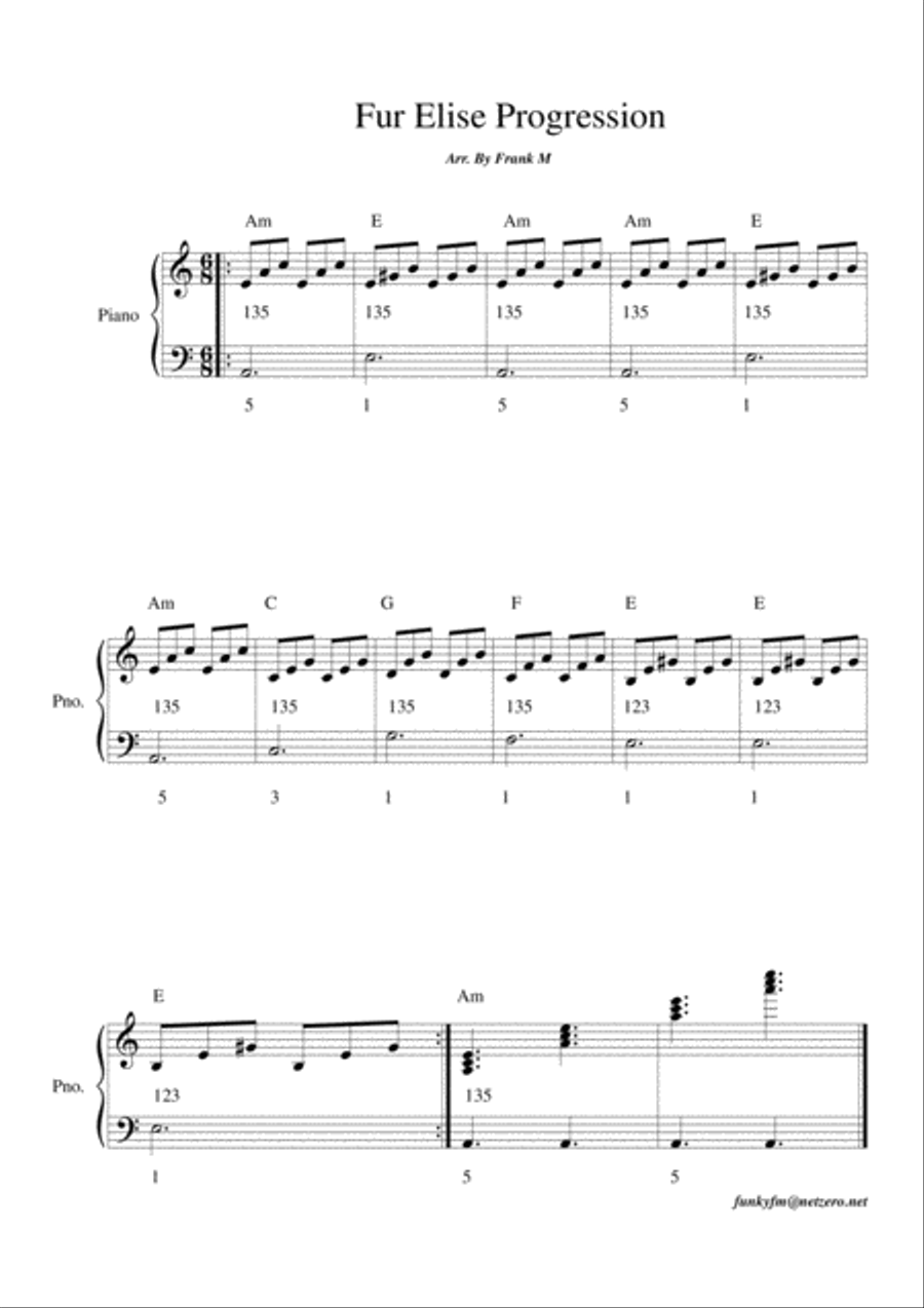 Fur Elise Progession (Piano) Acoustic Guitar scores gallery preview page 1
